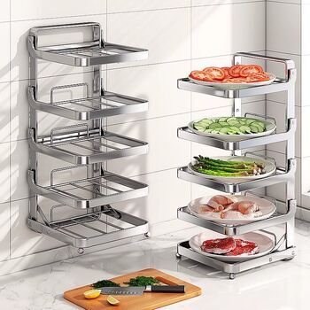 Kitchen stainless steel vegetable rack countertop multi-layer foldable dish storage rack storage rack household vegetable rack