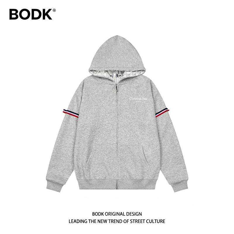 Bodk American Retro Letter Double-Strap Hooded Zip-Up Sweatshirt Loose Casual Unisex Autumn Jacket