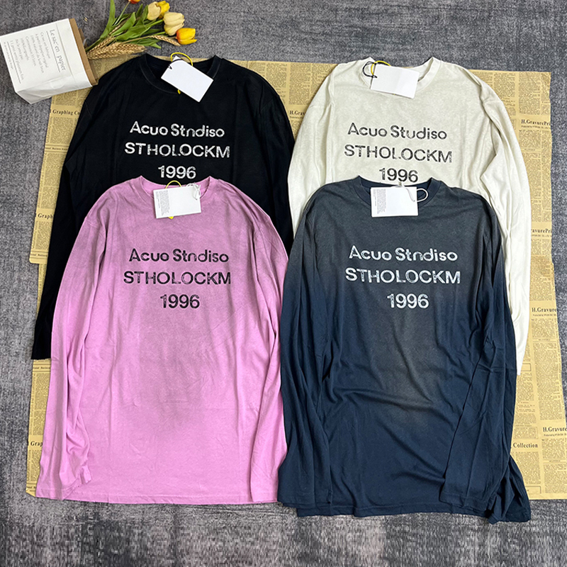 A/C Ceiling Rsgdl Retro 1996 Print Washed Tie-Dye Distressed Long-Sleeve T-Shirt Unisex Base Shirt