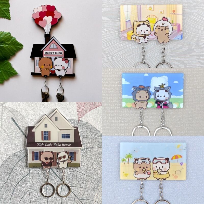 Couple Keychain from Bubu, Same Style as Little Red Book's Flying House Travel Diary, Acrylic Pendant, Cartoon Key Storage