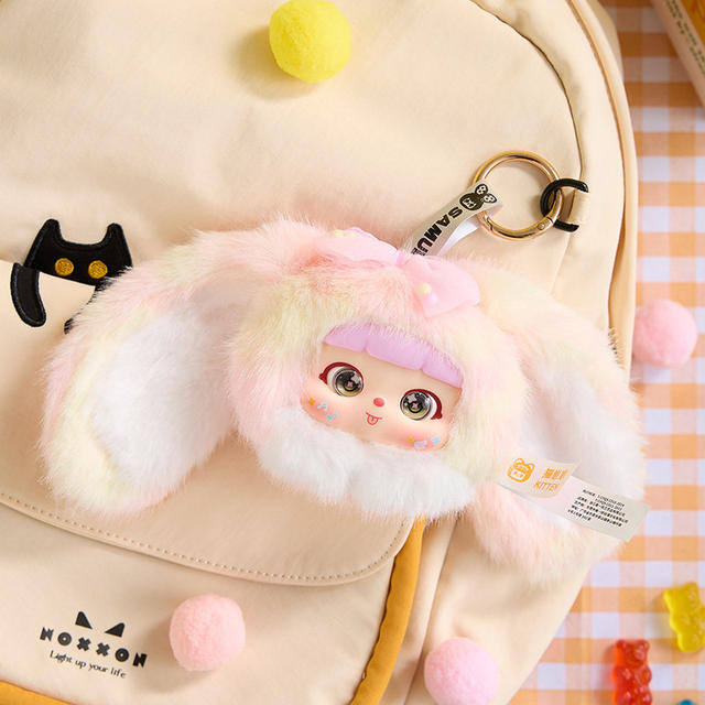 Kitten Cat Cub Candy Bean Colorful Rabbit Plush Pendant Blind Box Cute Doll Keychain Gift for Girls