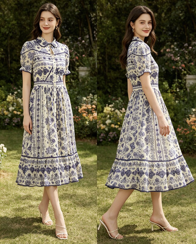 Hui Bo Gentle Lapel Dress | Flowing Dress with a Soft and Romantic Feel | Blue and White Porcelain Watermark Dress Hui Bo Gentle Lapel Dress | Flowing Dress with a Soft and Romantic Feel | Blue and White Porcelain Watermark Dress