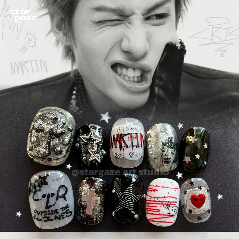 Stargaze Original "Red" Martin Handmade Nail Art for Concert Support