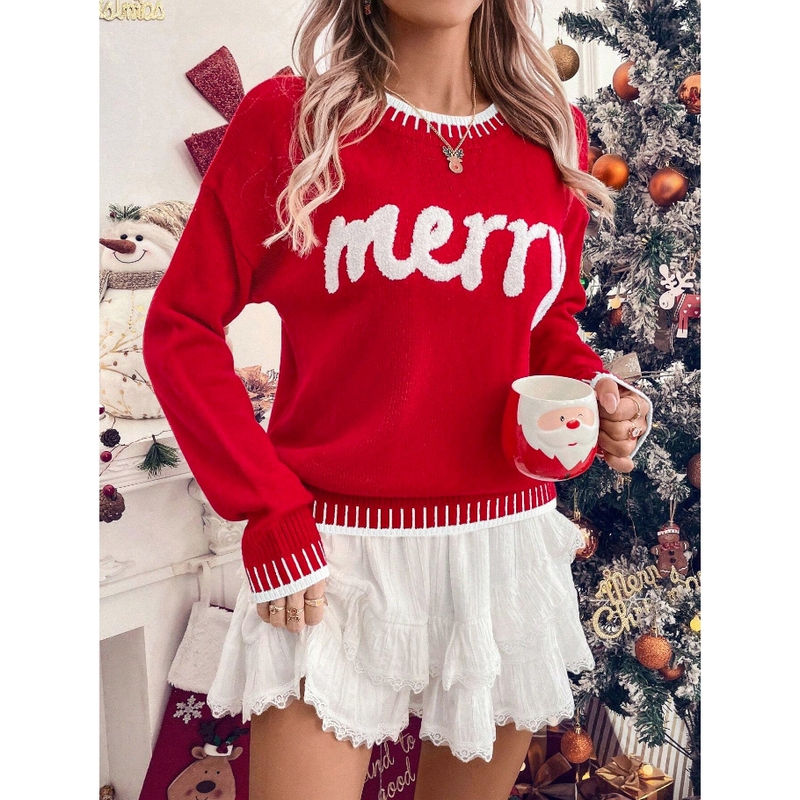 European and American Cross-Border Amazon Christmas New Knitwear Women's Casual Fashion Long-Sleeved Loose Coat Sweater for Women