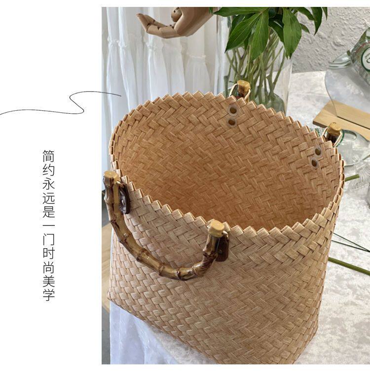 чемодан 藤编手提包大容量草编包竹节包女复古丝巾手工编织包百搭菜篮子包