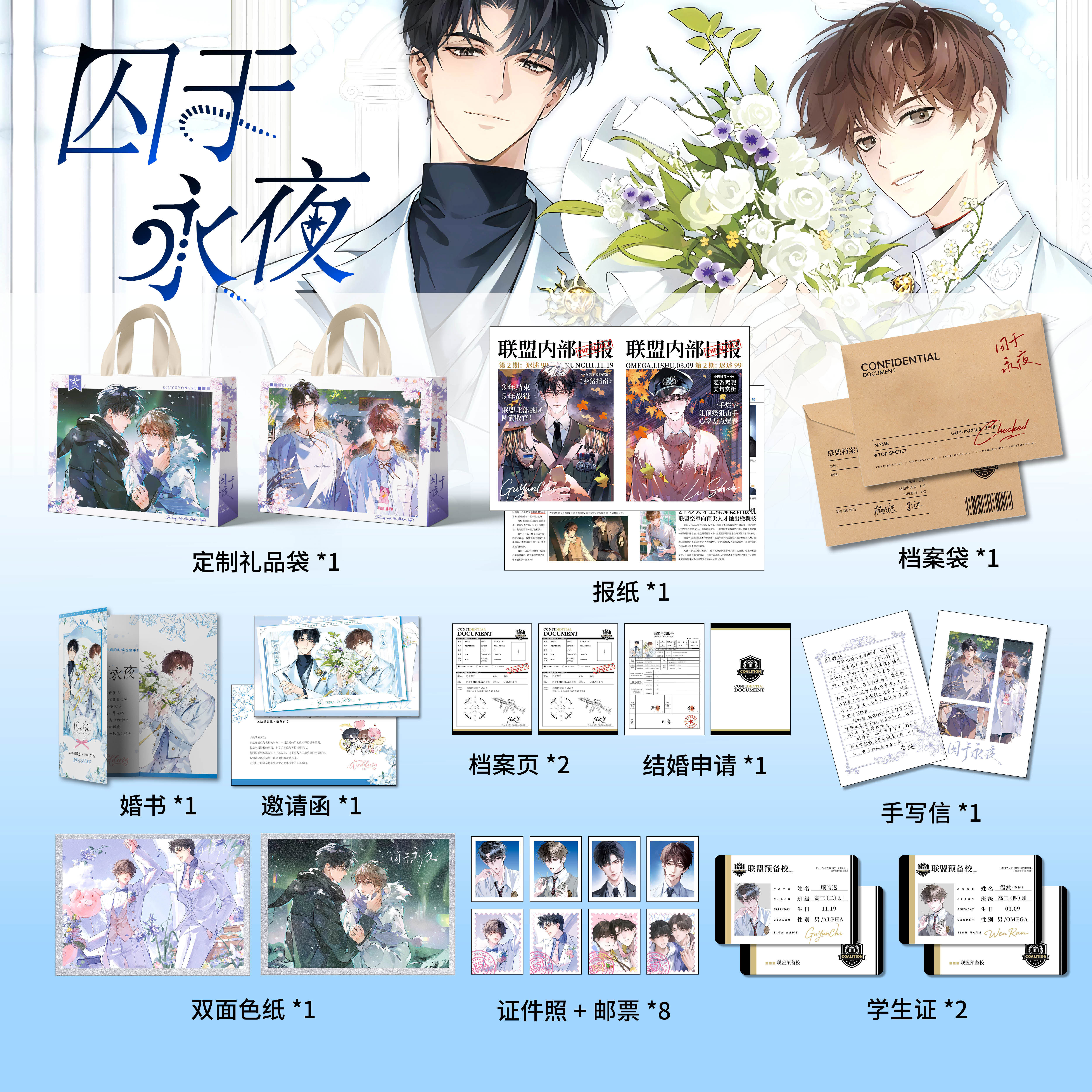 囚于永夜顾昀迟李述同款周边邀请函纸袋手提袋婚书色纸手写信透卡_动漫徽章_淘宝游戏网