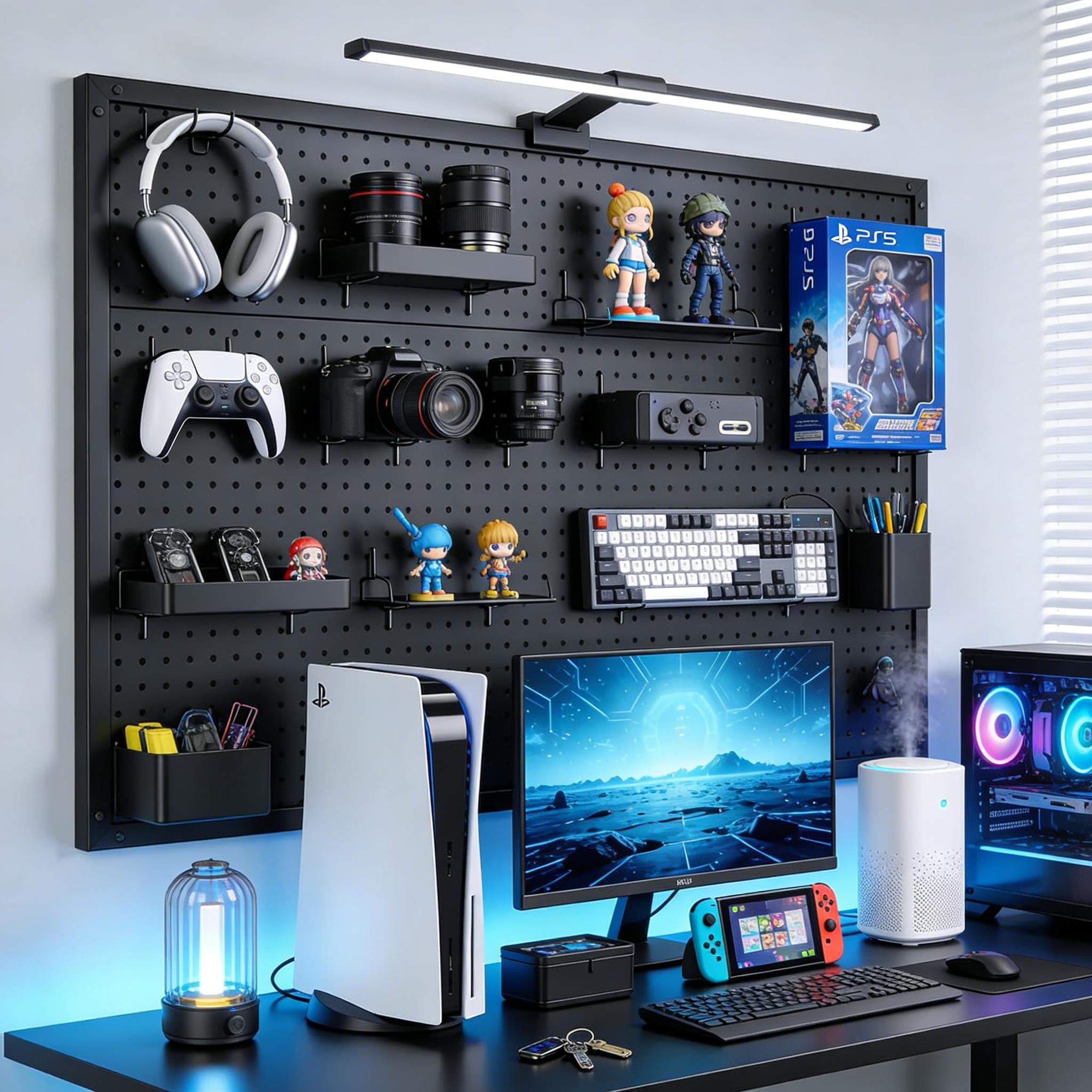 Gaming room metal hole board storage rack black wall hanging board computer desk wall storage display rack styling wall