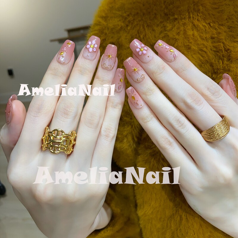 Amelianail Wearable Nails·Peach·Light Luxury Hand-Painted Nail Art 806 Gentle and Elegant Ladylike Versatile for Daily Use