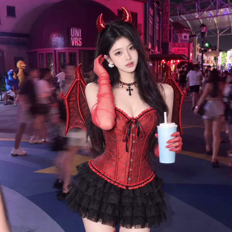 Halloween Costume Outfit Red Little Devil Cosplay Adult Fishbone Pure Wind Sexy Hot Girl Set Abstinence Style Halloween Costume Outfit Red Little Devil Cosplay Adult Fishbone Pure Wind Sexy Hot Girl Set Abstinence Style