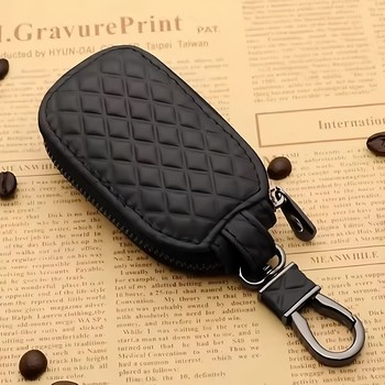 2025 New Stylish and Simple Women's Diamond-Patterned Car Key Protective Cover Universal Zipper Car Leather Key Case