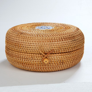 3-cake pu'er tea box rattan storage box qizi cake tea can gift box desktop storage 357 grams of rattan large size