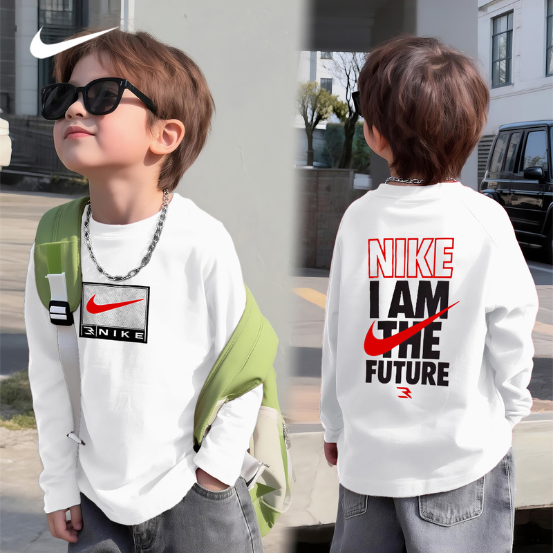 Nike Kidsren's Clothing Trendy Korean Style Long-Sleeved Boys' Pure Cotton Sweatshirt T-Shirt New Hot Style Spring Top for Teenagers Nike Kidsren's Clothing Trendy Korean Style Long-Sleeved Boys' Pure Cotton Sweatshirt T-Shirt New Hot Style Spring Top for Teenagers