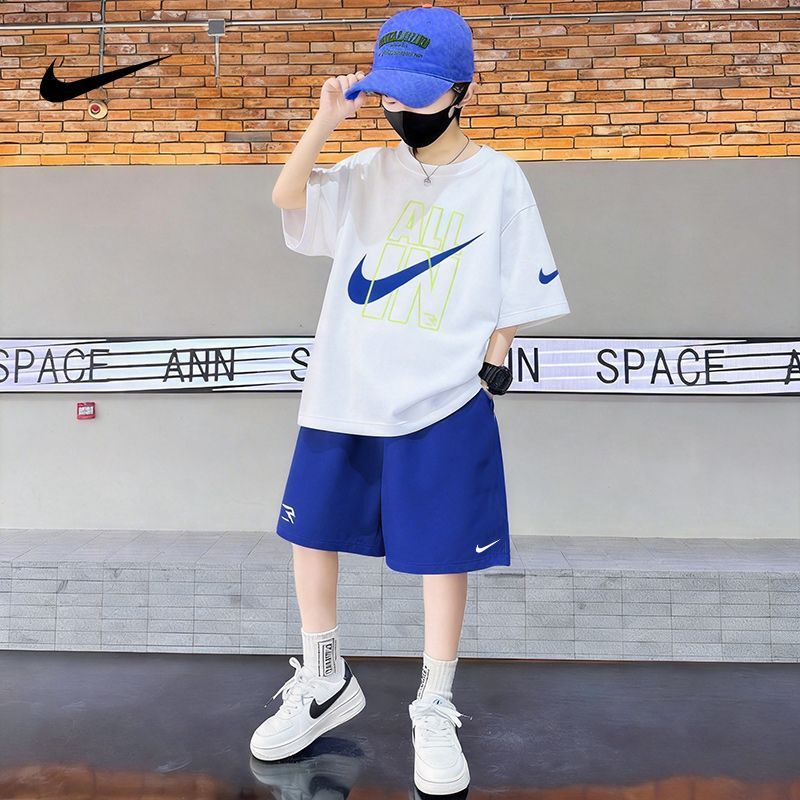 Nike Children's Short-Sleeve T-Shirt Summer Thin Set Two-Piece Outfit for Boys and Girls, Medium and Large Children, Shorts and Top, Cotton Nike Children's Short-Sleeve T-Shirt Summer Thin Set Two-Piece Outfit for Boys and Girls, Medium and Large Children, Shorts and Top, Cotton