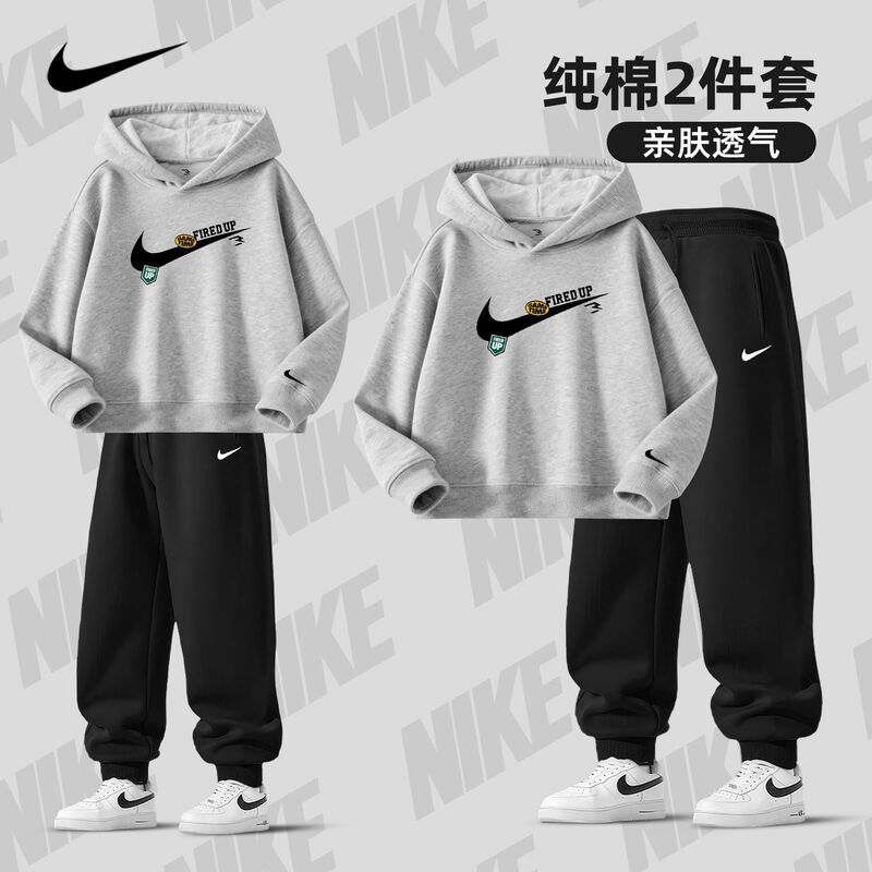 Nike Children's Clothing Spring Thin Sweatshirt Set Sports Long Pants Korean Style Outfit for Boys and Girls Big Kids Pure Cotton
