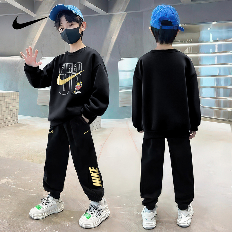 Nike Nike Men's and Women's Sports Suits with Velvet 2026 New Autumn and Winter Pure Cotton Two-Piece Set Kidsren's Long-Sleeved Sweatshirt Nike Nike Men's and Women's Sports Suits with Velvet 2026 New Autumn and Winter Pure Cotton Two-Piece Set Kidsren's Long-Sleeved Sweatshirt