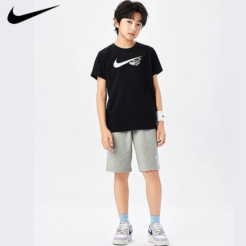 Nike Children's Summer Short-Sleeve T-Shirt Set for Boys and Girls, Suitable for Ages 8 to 12, for Sports and Home Wear
