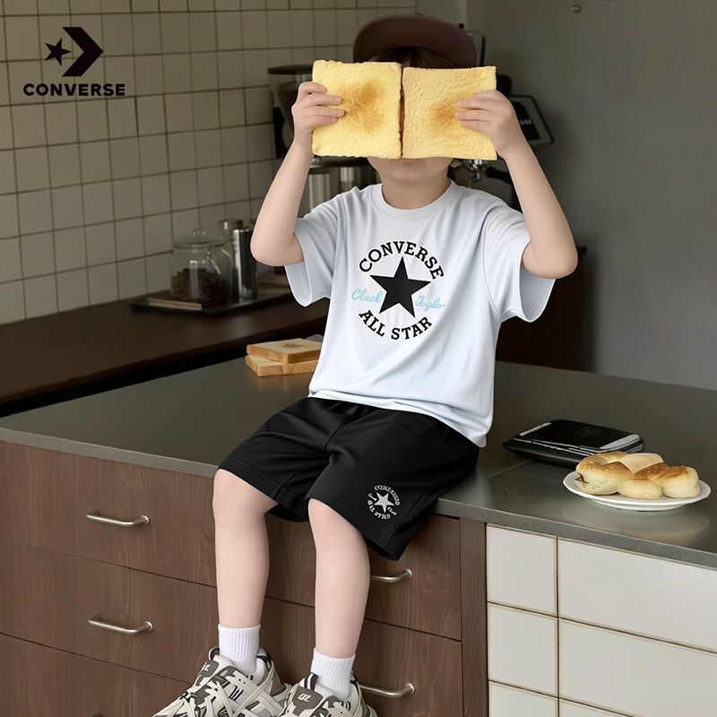 Converse Children's Quick-Drying Short-Sleeve T-Shirt Set for Boys Aged 6 to 12, Summer Thin Style