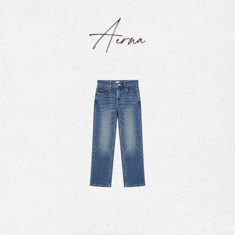 Blue Hour American Imported Kanglong Denim Washed Nine-Point Mid-Rise Straight-Leg Jeans Ax26-170