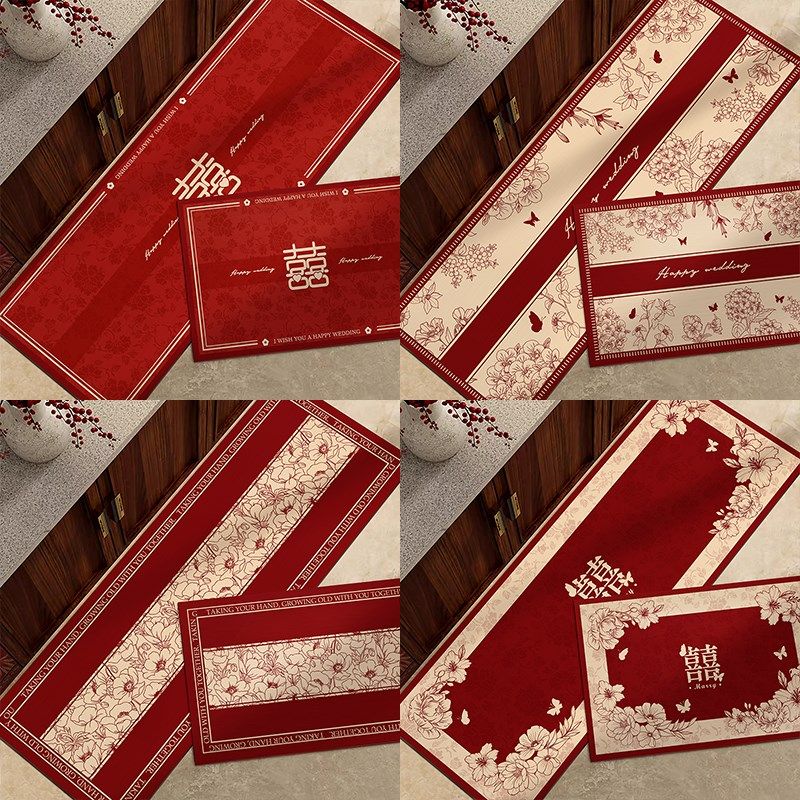 Kitchen floor mat red festive wedding carpet no-wash wipeable non-slip anti-dirty anti-oil water-absorbent diatom mud foot mat