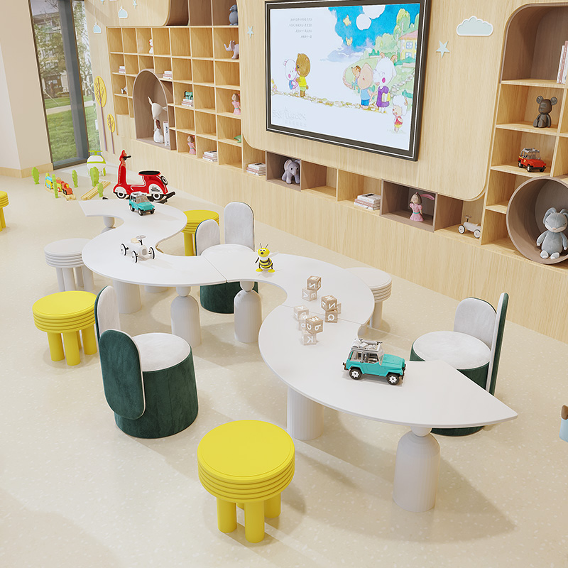 Children's tables and chairs, early childhood education center, creative entertainment area, kindergarten picture book library, learning handmade table customization