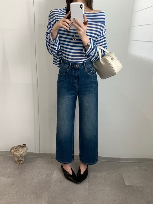 26Th Early Autumn New Style 360-Degree Stretch High-Waisted Slimming Straight-Leg Versatile Denim Rolled-Hem Pants (69603) 821 26Th Early Autumn New Style 360-Degree Stretch High-Waisted Slimming Straight-Leg Versatile Denim Rolled-Hem Pants (69603) 821