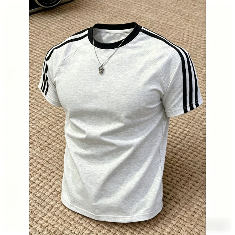 Summer Student Trendy Brand Classic Heavyweight Retro Top American Style Three-Stripe Raglan Sorona Short-Sleeve T-Shirt for Men and Women