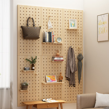 Wall rack hole board wall hanging wall bookshelf living room entrance creative storage rack solid wood partition storage rack