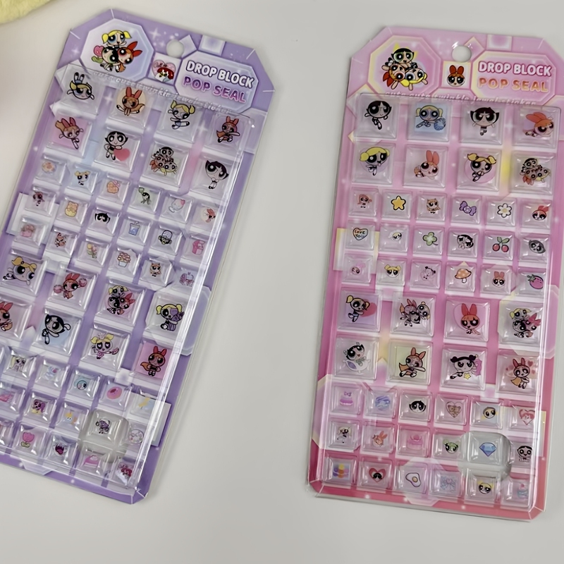 Japanese-Style Powerpuff Girls Block Tile Stickers Square Ice Cube Crystal 3D Stickers Girly Heart Journal Decoration Stickers