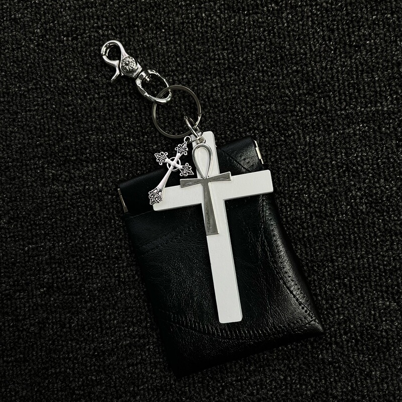 Lomer Half Moon [Triple Cross] Magnetic Cross Id Card Holder Waist Pendant Keychain Key Holder