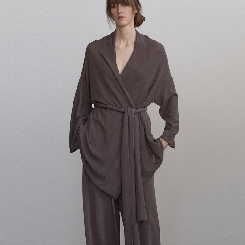 Lygné Triacetate Cotton Summer Lightweight Knitted Jacket with Tie-Up Cardigan