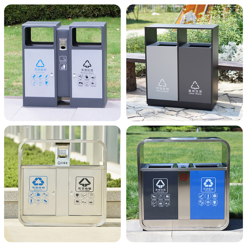 Outdoor Dual-Category Trash Can, Stainless Steel Sanitation Fruit Peel Bin, Large-Capacity Garbage Bin for Parks, Scenic Spots, and Outdoor Streets
