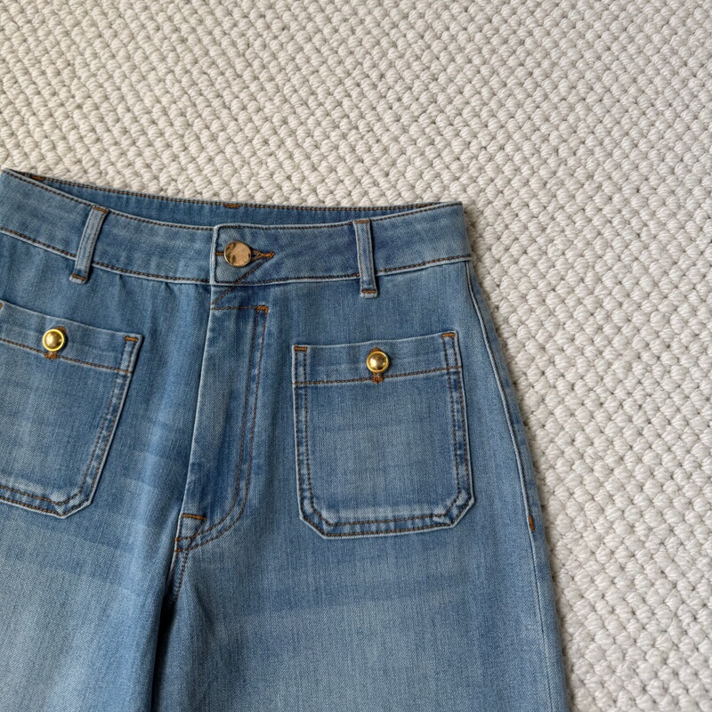 Skin-Friendly and Cool to the Touch! Meidan Kha~ French Retro Nine-Point Micro-Flared Straight-Leg Jeans for Women, Size 26, Summer