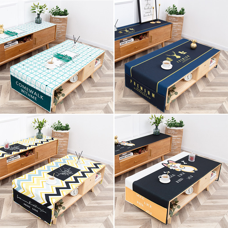 Nordic style waterproof tea table cover cloth thickened cotton linen rectangular table cloth dustproof table cloth versatile home fabric art