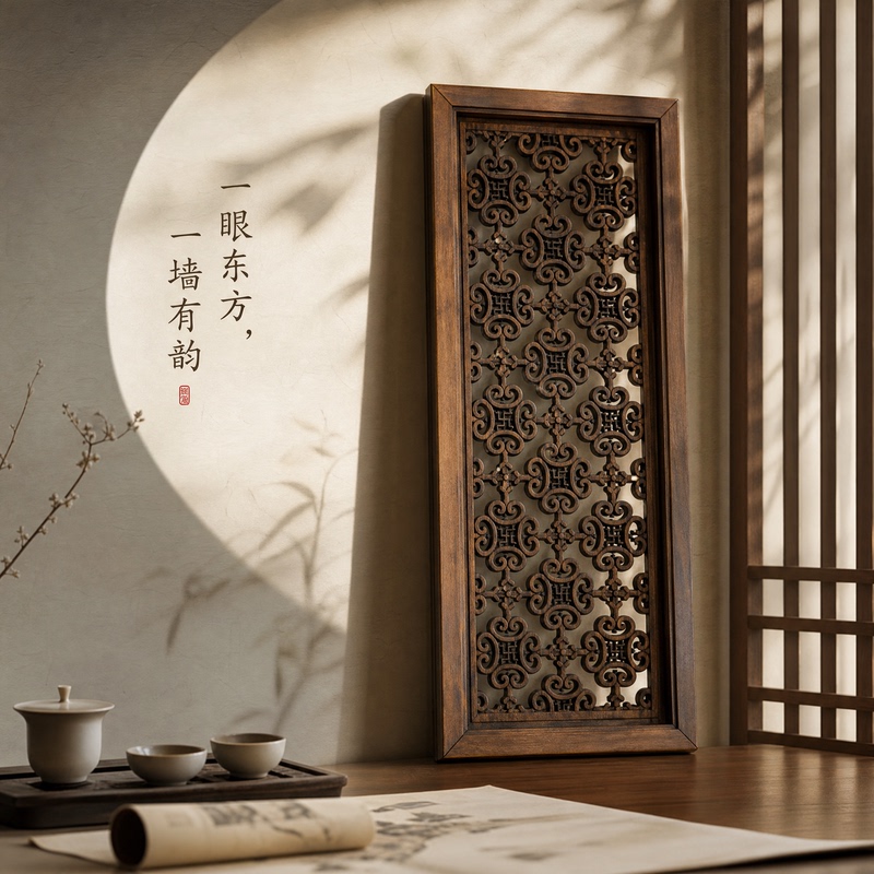 Antique-Style Window Decoration, Vintage Distressed Hollow Carving Pendant, Dongyang Wood Carving, Nostalgic Window Frame, Song Dynasty Aesthetics Antique-Style Window Decoration, Vintage Distressed Hollow Carving Pendant, Dongyang Wood Carving, Nostalgic Window Frame, Song Dynasty Aesthetics
