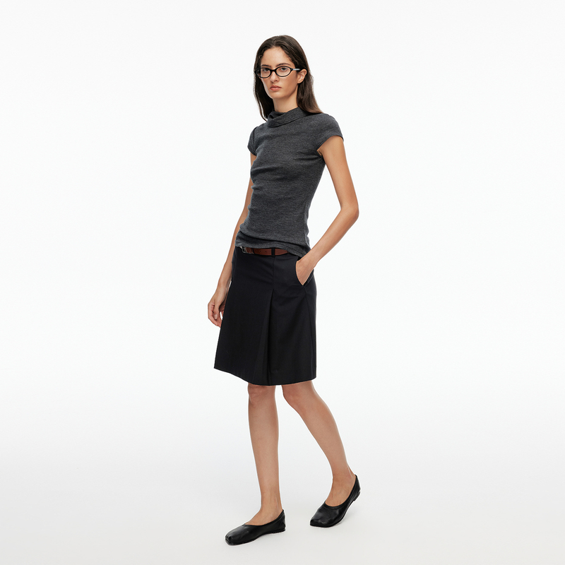 Lram'Merino Wool' Worsted Classic High-Waisted Pleated A-Line Skirt Lm2630116