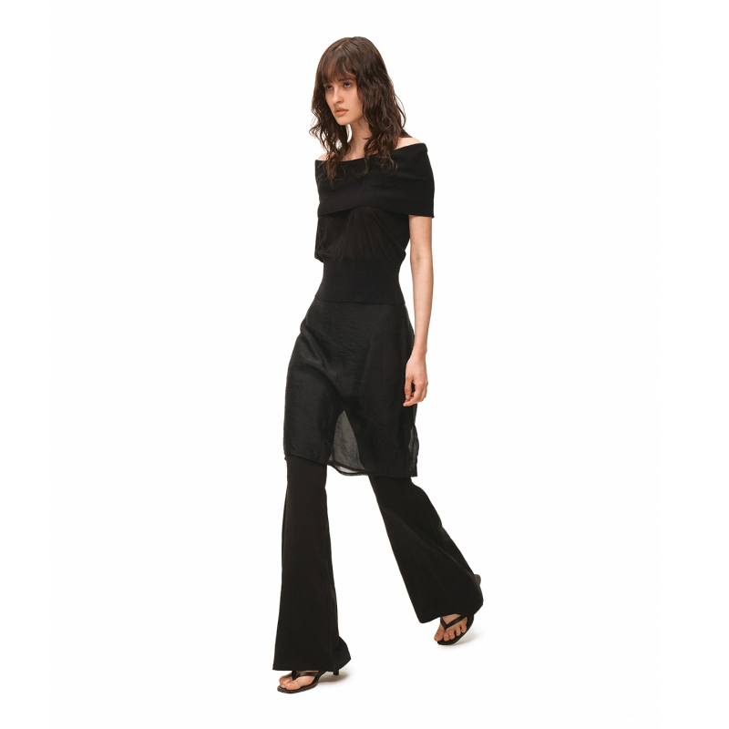 Lram "Foggy Gauze Skirt Pants: Acetate Blend Sheer Fake Two-Piece Flared Slimming Skirt Pants Tang Suit Lm2630119 Lram "Foggy Gauze Skirt Pants: Acetate Blend Sheer Fake Two-Piece Flared Slimming Skirt Pants Tang Suit Lm2630119