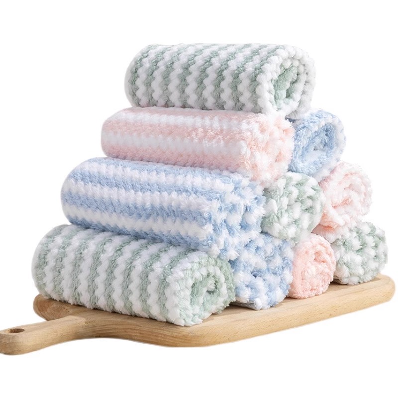 Coral Velvet Cleaning Cloth for Wiping Tables, Household Oil and Stain Removal, Absorbent Towel, Striped Cleaning Cloth, Multi-Purpose Dishwashing Cloth