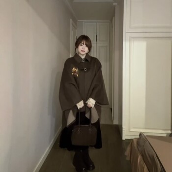 法式梵高文艺学院风大衣女2025秋冬季绣花流苏下摆斗篷毛呢外套女