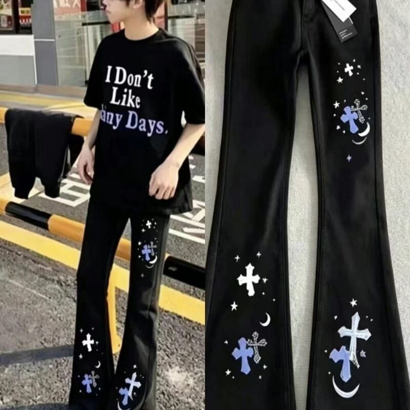 American-Style Light Luxury Cross Print Jeans for Men and Women, New Summer Trendy Casual Fashion Brand Pants for Older Children and Students American-Style Light Luxury Cross Print Jeans for Men and Women, New Summer Trendy Casual Fashion Brand Pants for Older Children and Students