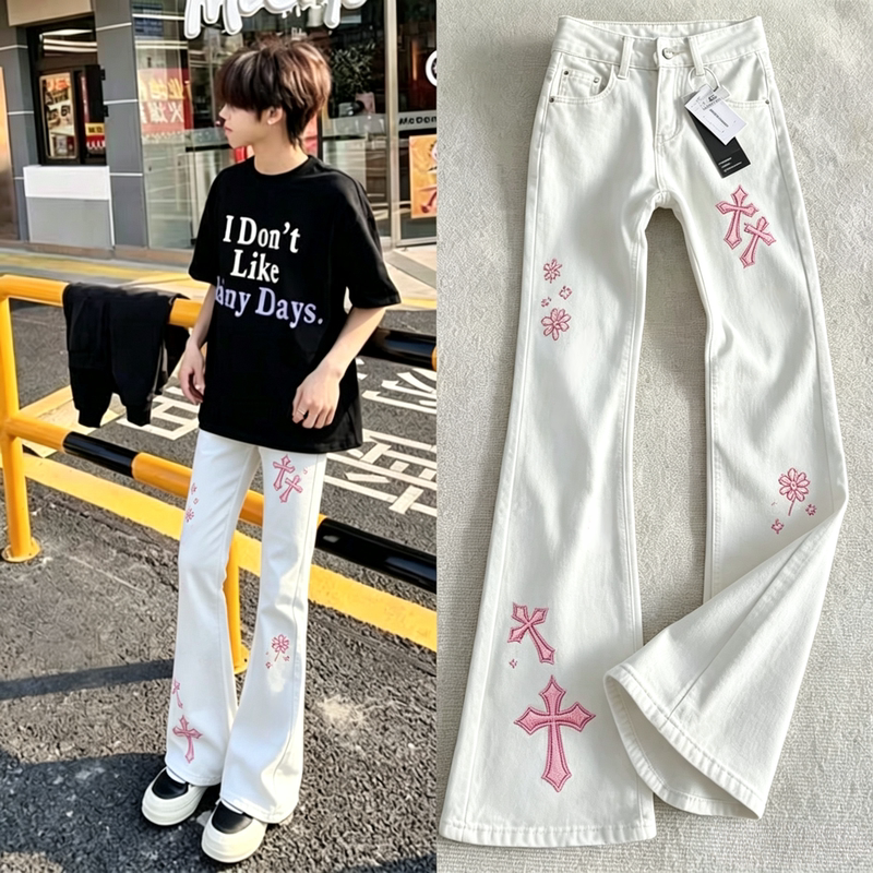 American-Style New Luxury Trendy Brand Unisex Cross Print Spring and Autumn Breathable Trendy Flared Jeans