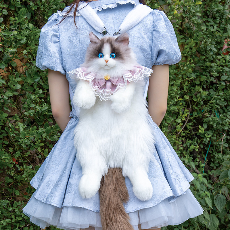 Simulated Ragdoll Cat Hai Shan Two-Tone Cat Backpack Simulated Double-Shoulder Plush Toy Bag Doll Simulated Ragdoll Cat Hai Shan Two-Tone Cat Backpack Simulated Double-Shoulder Plush Toy Bag Doll