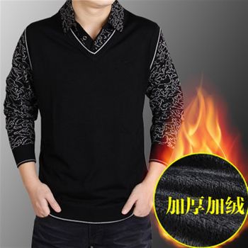 Plaid double collar sweater 2024 autumn and winter new pullover vest style fake two-piece men's warm base woolen sweater Plaid double collar sweater 2024 autumn and winter new pullover vest style fake two-piece men's warm base woolen sweater