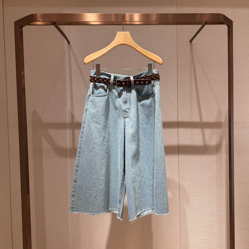 2026 Summer New Style Blue Retro Natural Waist Belt Wide-Leg Loose Jeans for Women Xsj1K05C