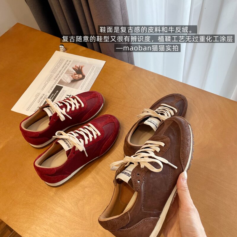 Vegetable-Tanned First-Layer Cowhide, Color-Treated and Dyed Leather, Versatile Retro-Style California Training Shoes for Women