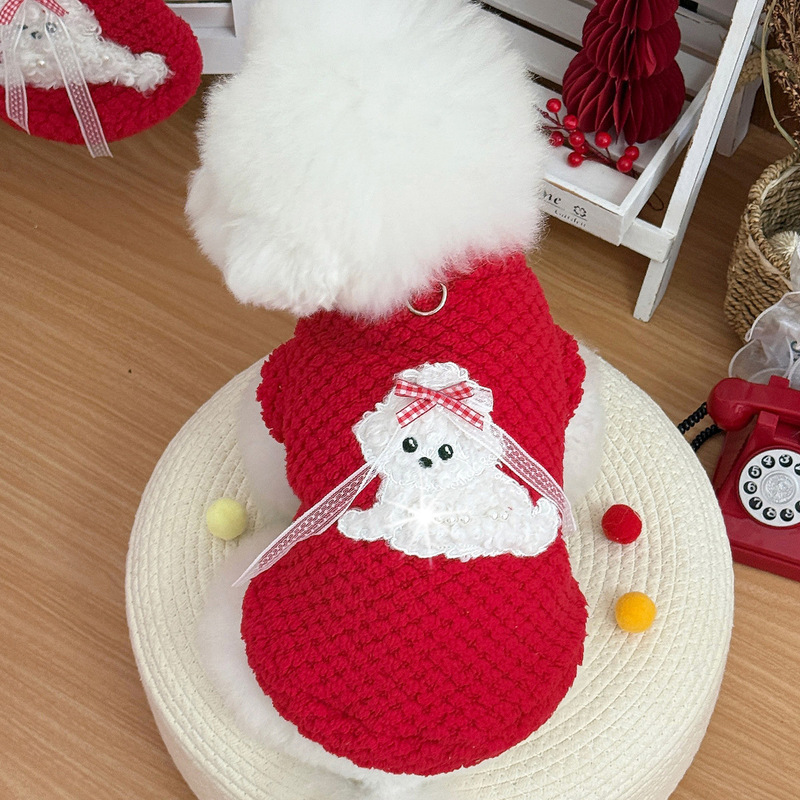 Hand-Knitted Santa Claus Dog Sweater Autumn and Winter Cute Red Pet Clothes Cat Vest