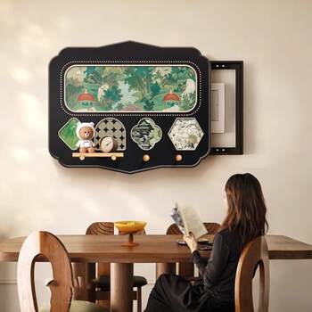 Medieval wind electricity meter box hole plate decorative shelf 2025 new style punch-free main switch electric gate box blocking painting