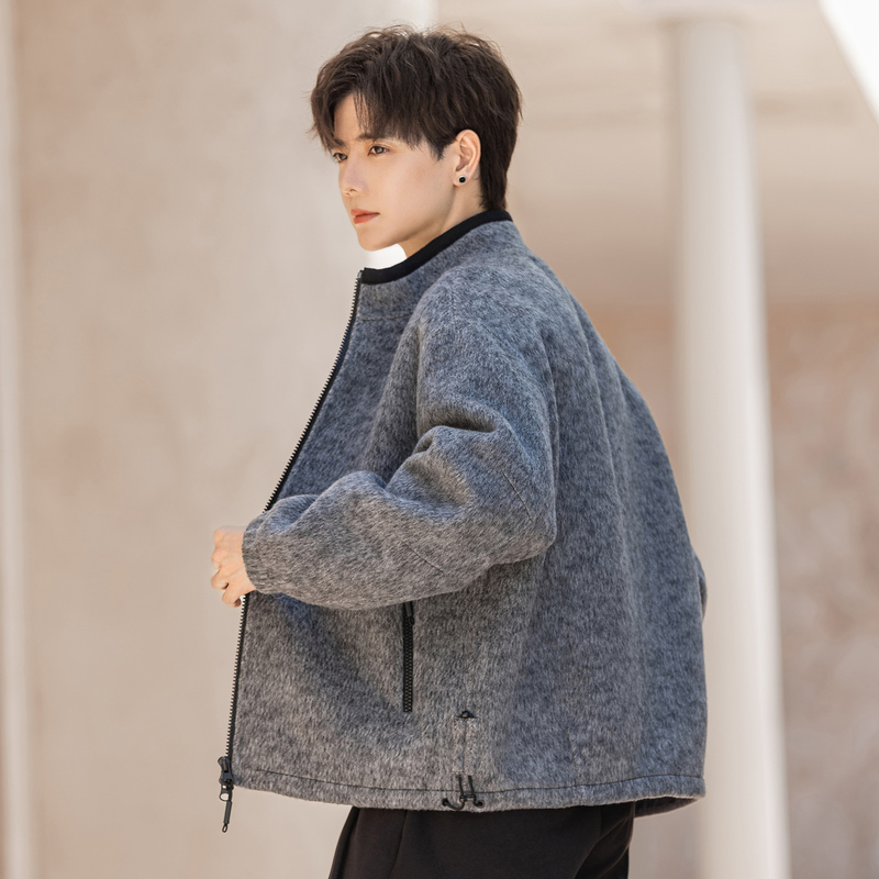 Alpaca High-Quality Wool + Sheep Wool Blend Double-Sided Velvet Stand-Collar Jacket Men's Woolen Warm Coat