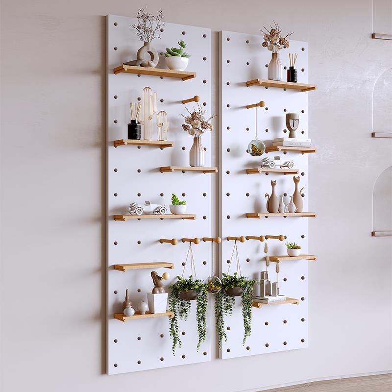Solid wood hole board as wall decoration partition, storage rack, entry wooden living room entrance storage rack