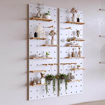 Solid wood hole board as wall decoration partition, storage rack, entry wooden living room entrance storage rack