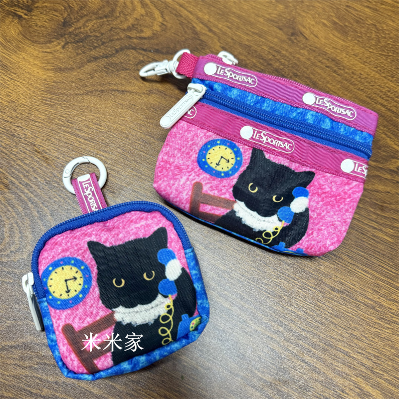 Creative and Cute Phone Call-Themed Cat Print Zipper Storage Card Holder Key Earphone Bag Coin Purse Pendant